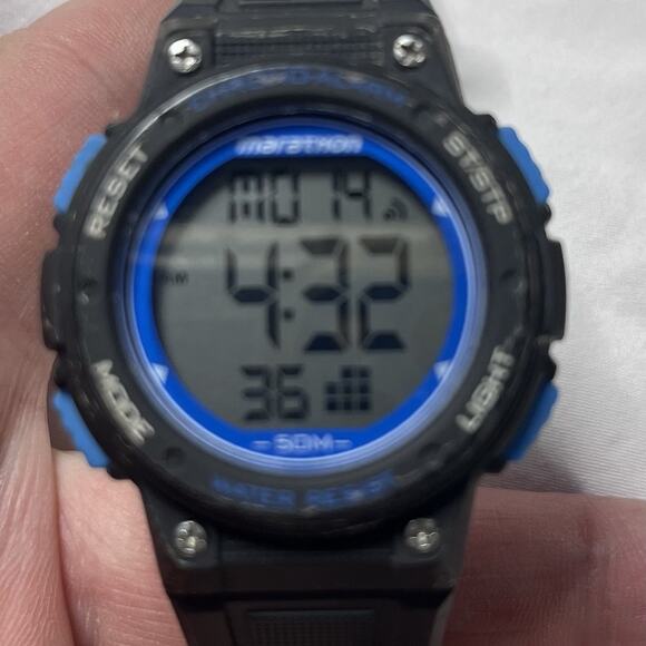 Marathon By Timex 50m Black Blue Digital Quartz Alarm Chrono Watch TW5K84800 - Picture 7 of 9